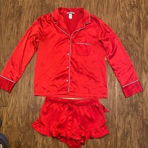 Red Satin Pajama Set